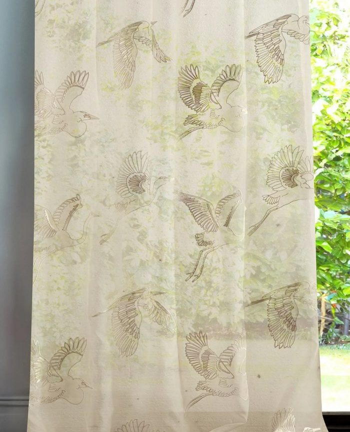 Cream voile curtains with bird prints