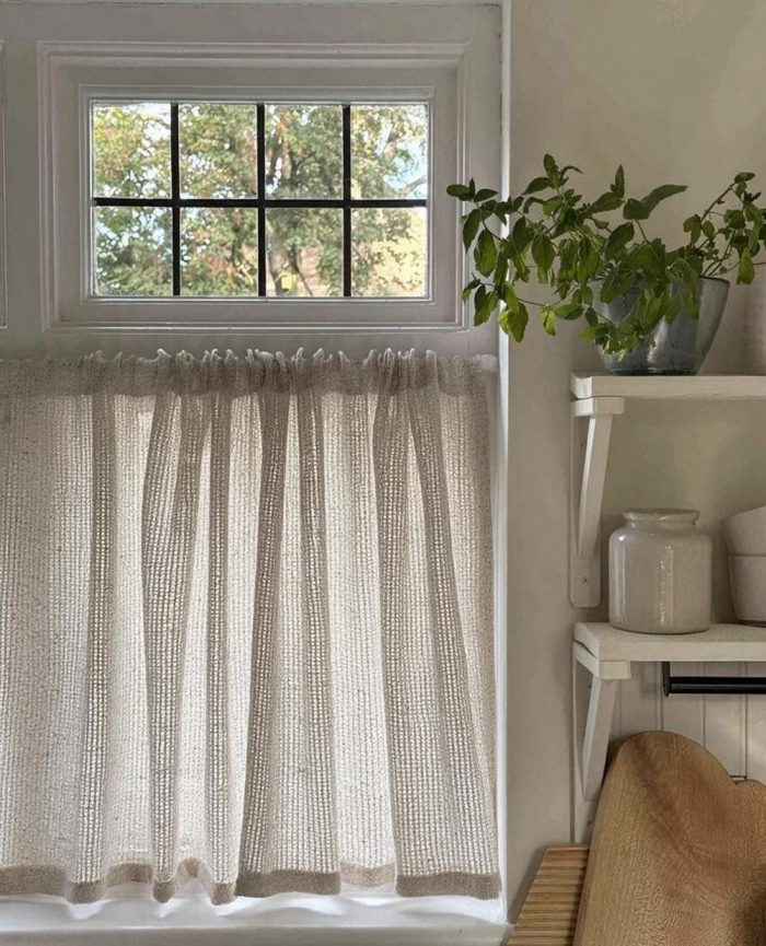 Natural cafe curtain in a kitchen from Net Curtains Direct