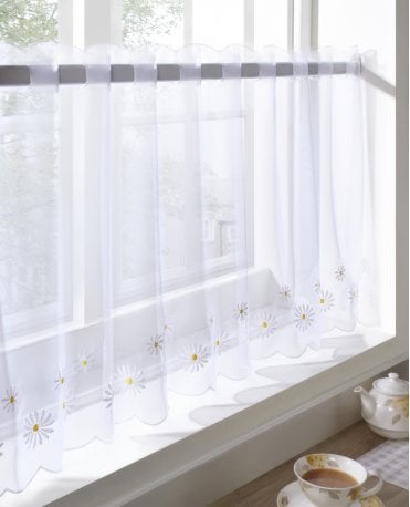 Daisy White Voile Cafe Curtain