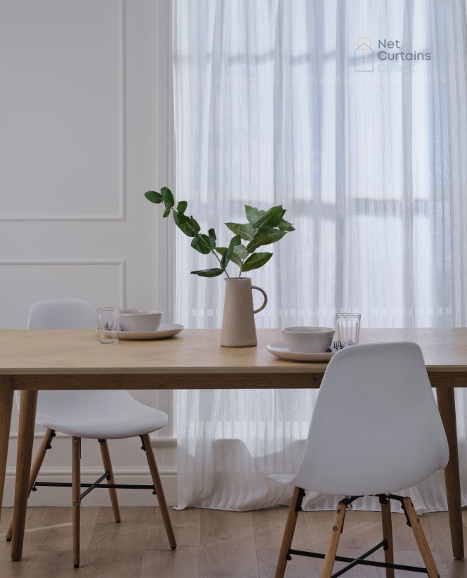 Finesse Horton Woven Stripe Linen Blend White Voile Curtain M2M