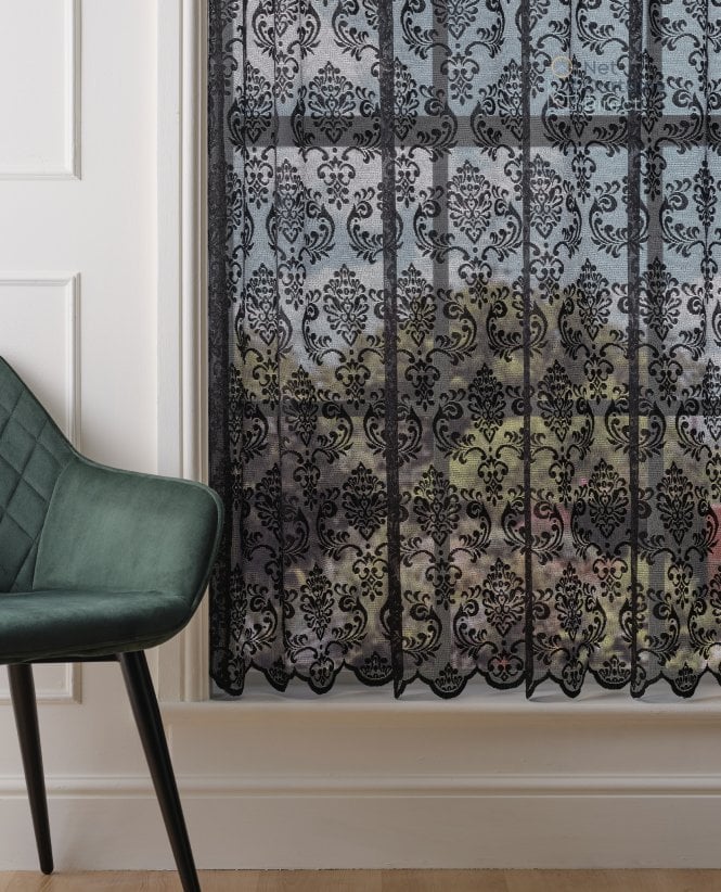 Finesse Regal Black Lace Net Curtain M2M