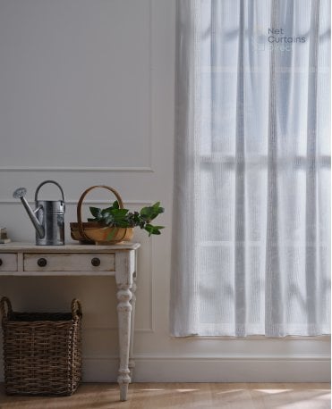 Iona Ticking Stripe Linen Blend White Voile Curtain M2M