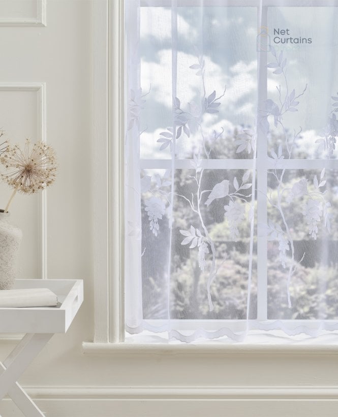 Juliette Embroidered Bird White Net Curtain M2M