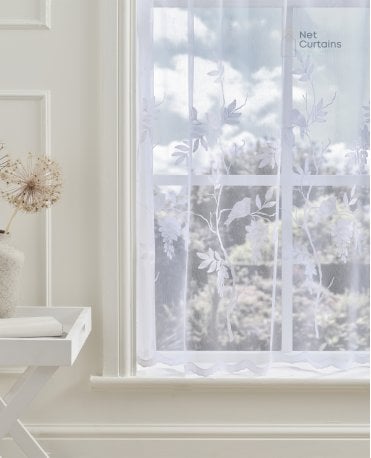 Juliette Embroidered Bird White Net Curtain M2M