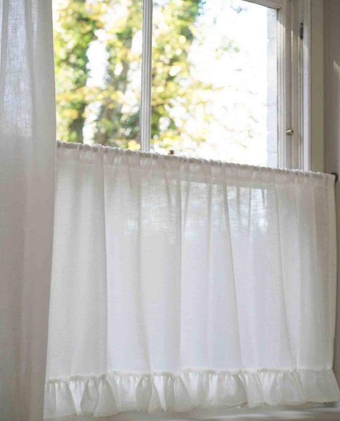 Midway FR Ruffle Slot Top Cafe Natural White Voile Curtain M2M