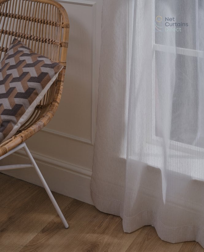 Pavilion Strand Silver Thread Ivory Voile Curtain M2M
