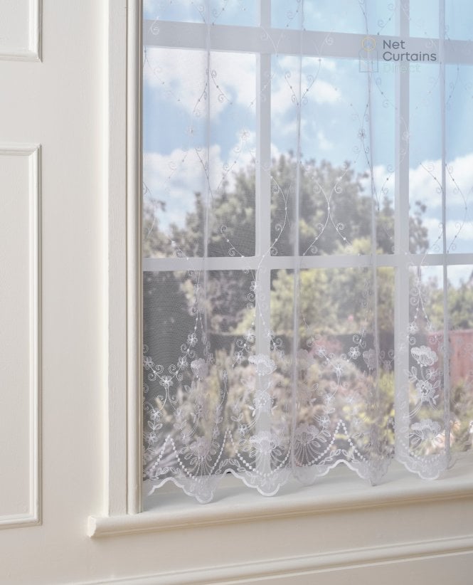 Polly Tulle White Embroidery Net Curtain M2M