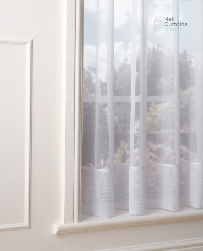 Rutland Fire Retardant Envelope Hem White Net Curtain M2M