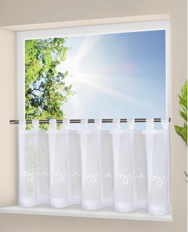 White Embroidered Tab Top Voile Cafe Panel