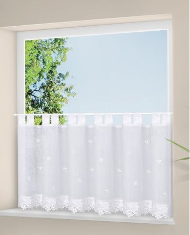 White Floral Tab Top Voile Cafe Panel